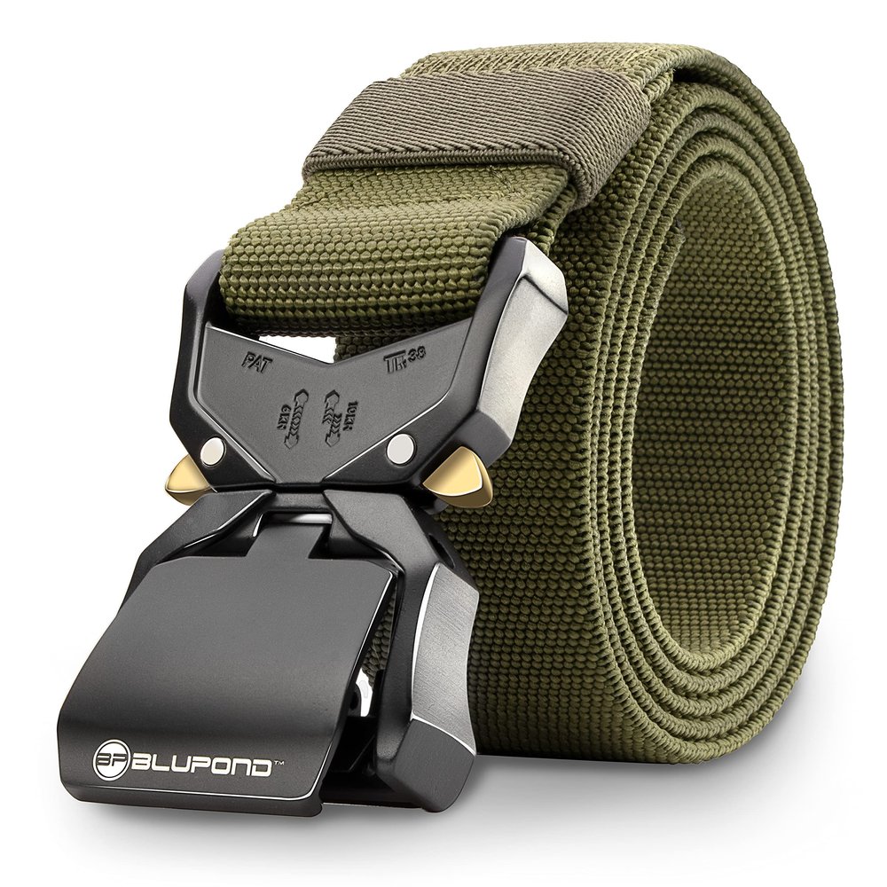 BLUPOND Tactical Belt with Quick Release Buckle Adjustable Military EDC Rigger Belt for Men Heavy-Duty Utility Belt for Hiking, Work, Concealed Carry, Outdoor Survival Gear - Medium (Green)