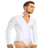 XUNZOO Mens Latin Ballet Ballroom Dance Leotard Long Sleeve Mesh Splice Shiny Rhinestones Decor Shirts White Zipper Large view 4