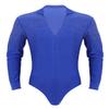 XUNZOO Mens Latin Ballet Ballroom Dance Leotard Long Sleeve Mesh Splice Shiny Rhinestones Decor Shirts Royal_Blue Zipper Large view 1