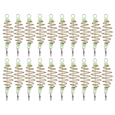 Alomejor 20PCS Fishing Feeder Bait Cage, Olive Shape Spring Fishing Feeder Bait Cage Holder with Pendant Bead