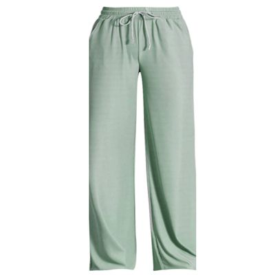 Snoly Women's Summer Casual Pants High Waist Wide Leg Full Length Ice Silk Sweatpants (Green, Medium, m)