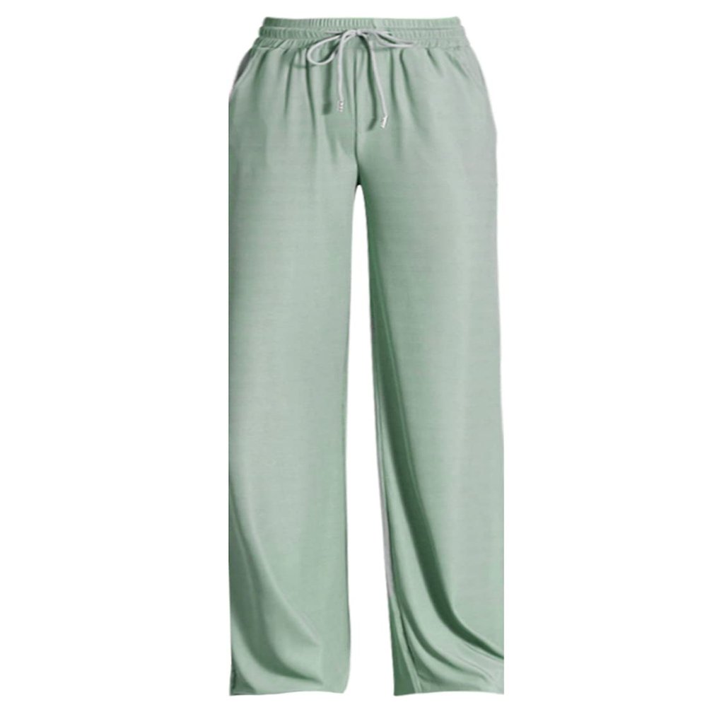 Snoly Women's Summer Casual Pants High Waist Wide Leg Full Length Ice Silk Sweatpants (Green, Medium, m)