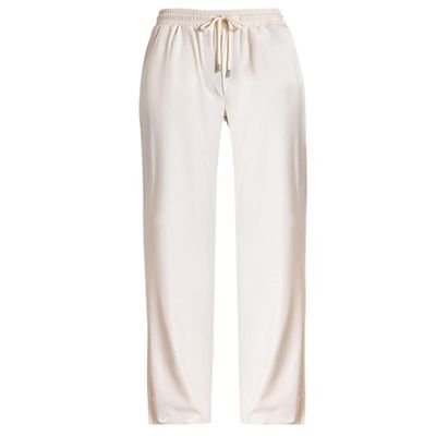 Snoly Women's Summer Casual Pants High Waist Wide Leg Full Length Ice Silk Sweatpants (Beige, Medium, m)