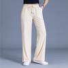 Snoly Women's Summer Casual Pants High Waist Wide Leg Full Length Ice Silk Sweatpants (Beige, Medium, m) view 2