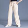 Snoly Women's Summer Casual Pants High Waist Wide Leg Full Length Ice Silk Sweatpants (Beige, Medium, m) view 4