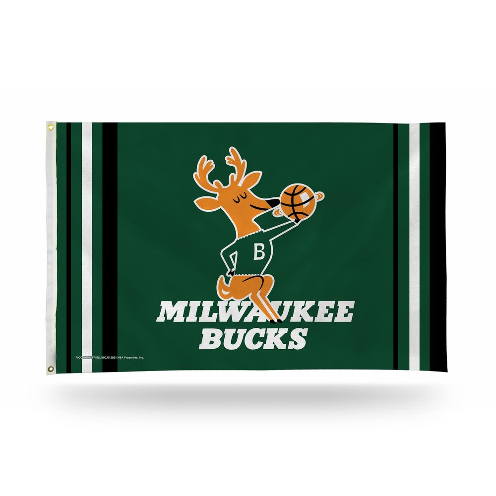 Rico Industries NBA Milwaukee Bucks Retro 3' x 5' Banner Flag 3' x 5' Banner Flag Single Sided - Indoor or Outdoor - Home Dcor
