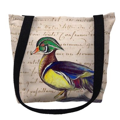 Betsy Drake TY145BS 13 x 13 in. Male Wood Duck Script Small Tote Bag