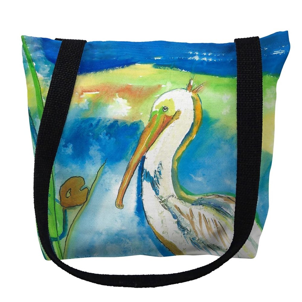 Betsy Drake TY138S 13 x 13 in. White Pelican Small Tote Bag