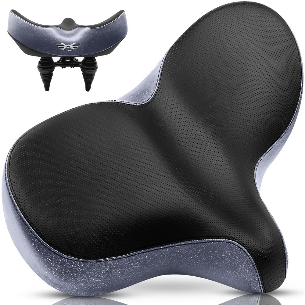 X WING Mega Bike Saddle Replacement Seat for Adults, Men & Women | Comfortable Padded Cushion, Ergonomic Design & Spacious Seat | Fit for Electric, City, Stationary, Exercise Bicycles & Beach Cruisers