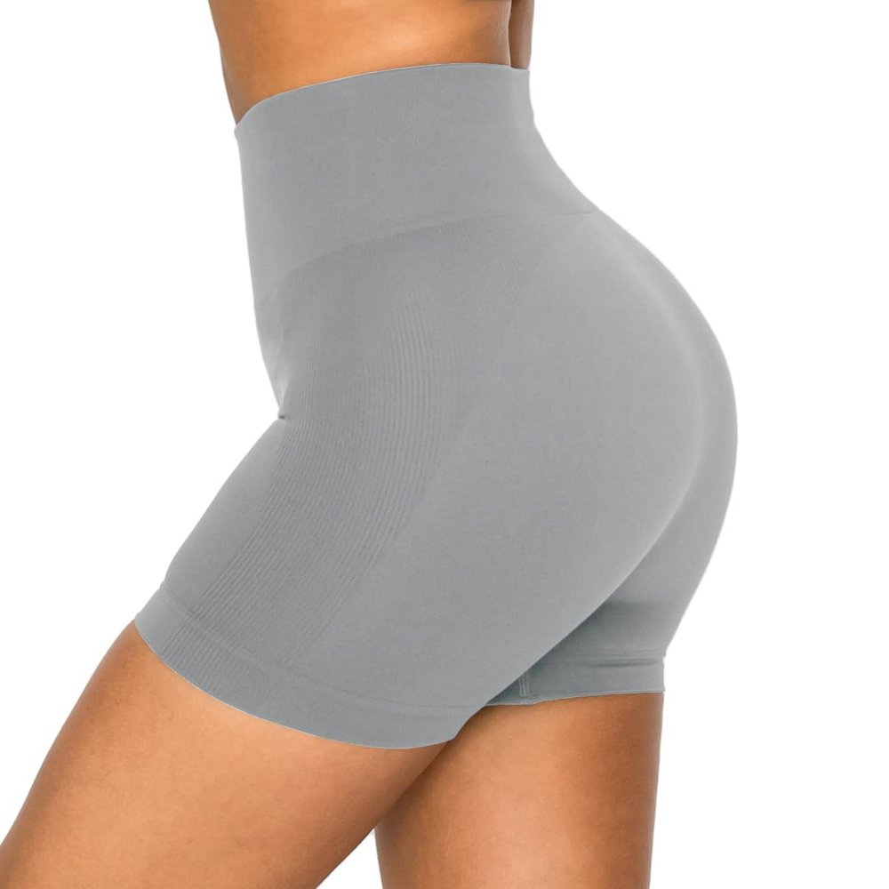 ALWAYS Women's Seamless Biker Shorts - High Waisted Yoga Running Athletic Workout Short Pants Grey Medium
