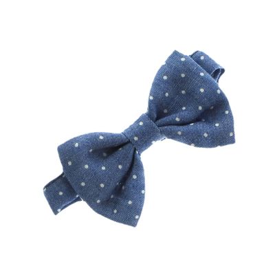 My Lello Baby Printed Denim Adjustable Pre-Tied Bow Tie - Mini White Dots Classic Denim