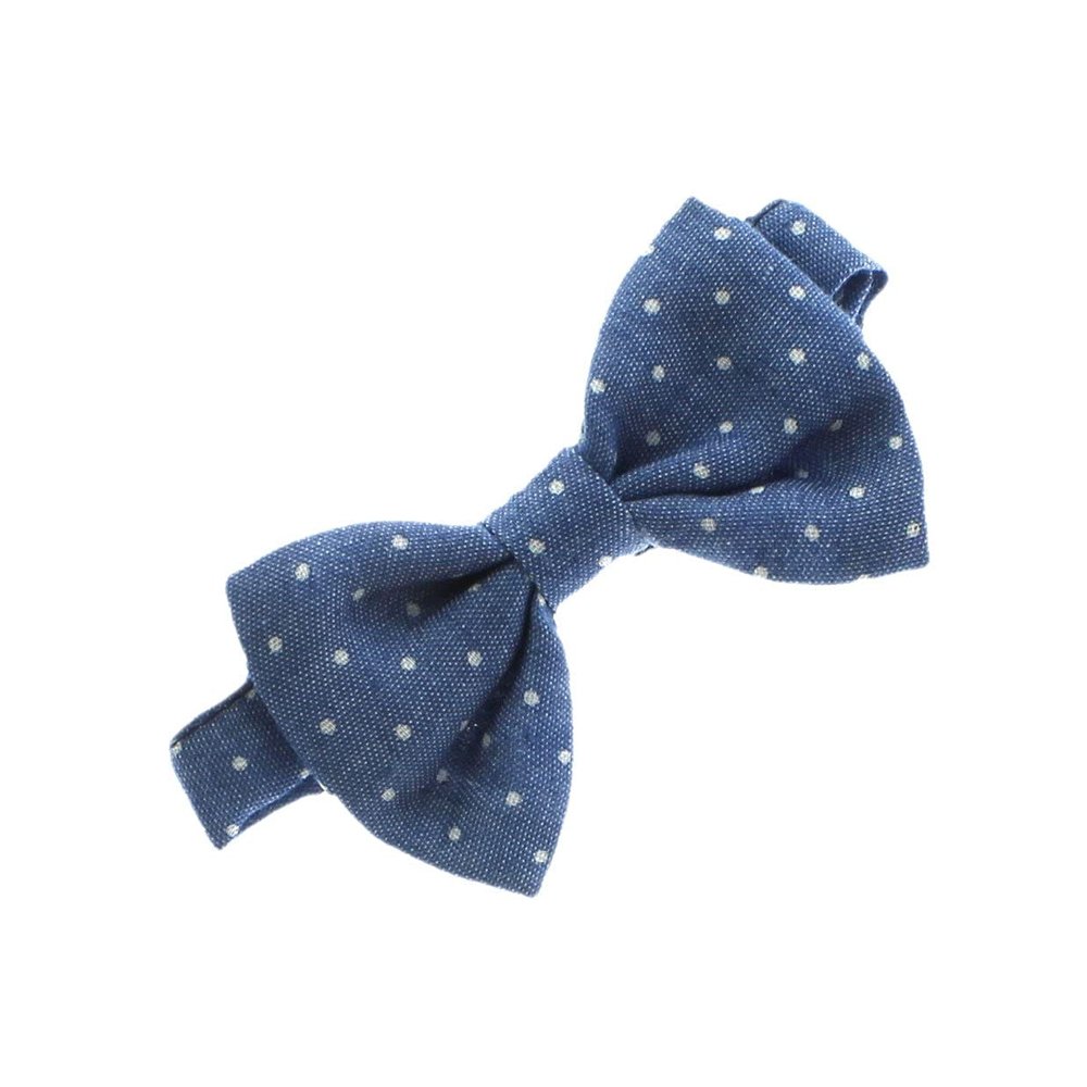 My Lello Baby Printed Denim Adjustable Pre-Tied Bow Tie - Mini White Dots Classic Denim