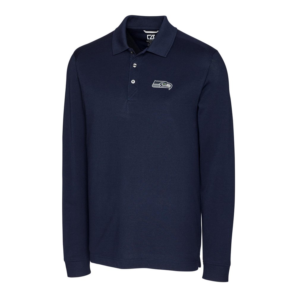 Cutter & Buck Men's College Navy Seattle Seahawks Advantage Long Sleeve Polo