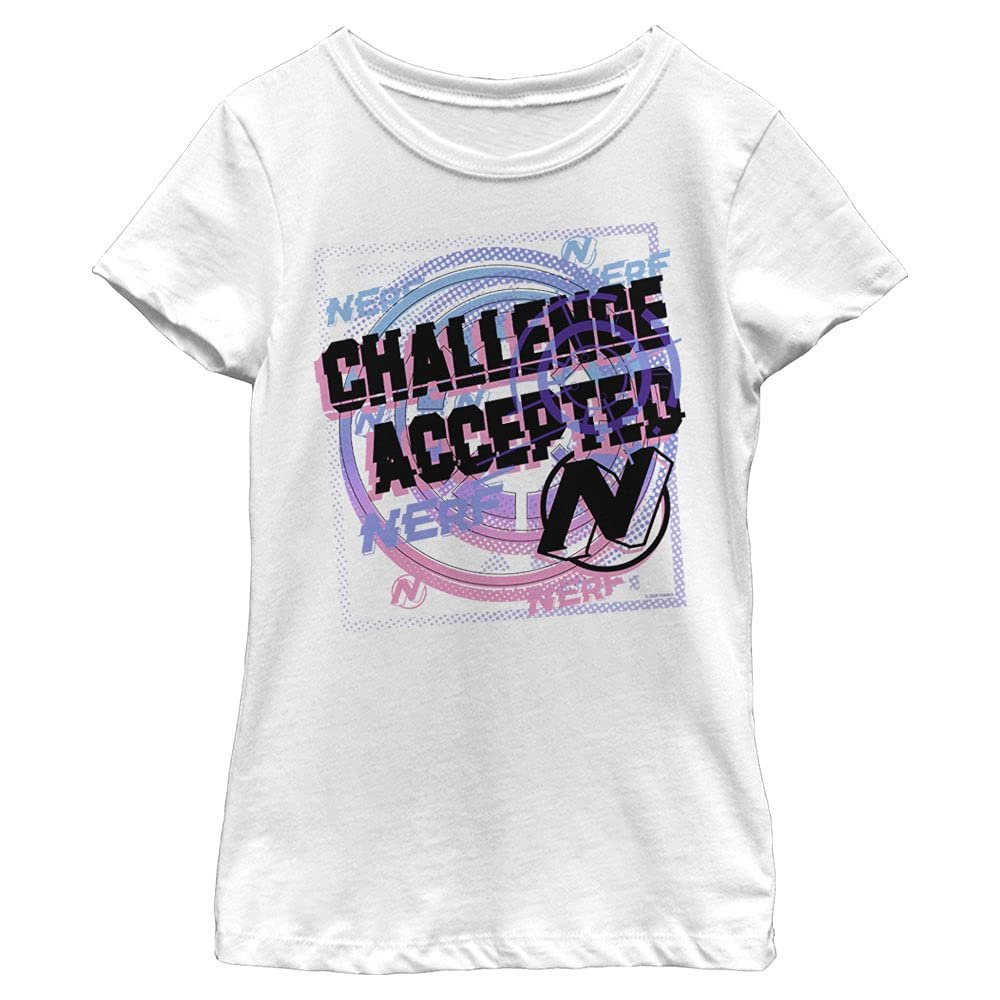 Hasbro Nerf Challenge Accepted Girl's Solid Crew Tee White