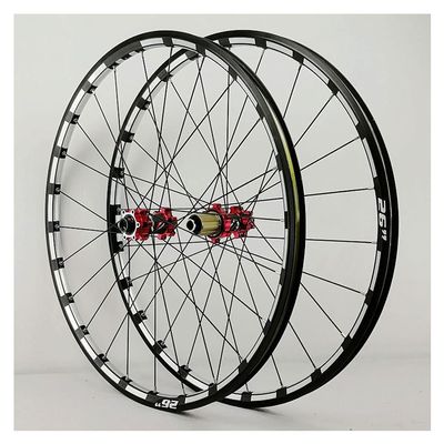 LvTu Mountain Bike Wheelset 26 27.5 inch 15mm/12mm Thru Axle Hub, XC Front/Rear Wheel Double Wall Rim Disc Brake (Size : Red hub_27.5 inch)
