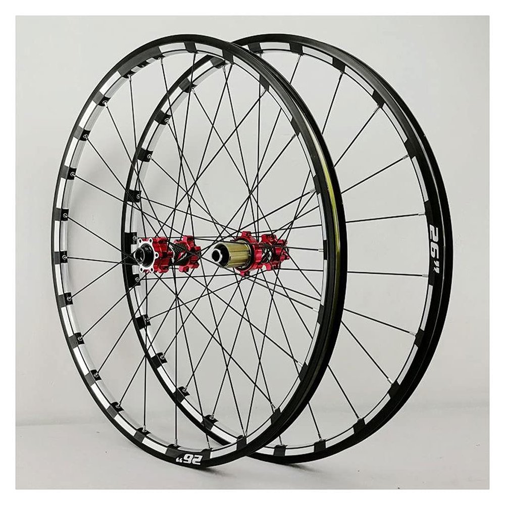 LvTu Mountain Bike Wheelset 26 27.5 inch 15mm/12mm Thru Axle Hub, XC Front/Rear Wheel Double Wall Rim Disc Brake (Size : Red hub_27.5 inch)