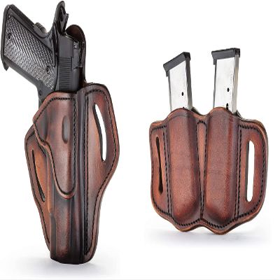 1791 Gunleather 1911 Holster and Mag Pouch Bundle - Right Handed OWB Leather Gun Holster and Mag Holster - Vintage Brown