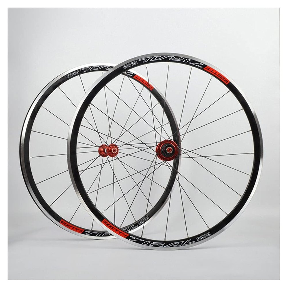 LvTu 30mm Road Bike Wheelset 700C V/C - Brake, Double Wall Aluminum Alloy Rim QR 7-11 Speed Wheels Hub Bike Accessories (Size : Red)