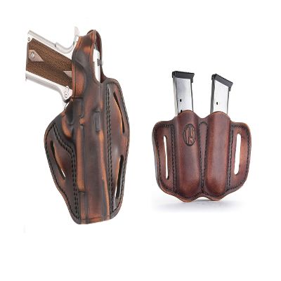 1791 Gunleather 1911 Holster and Mag Pouch Bundle - Right Handed OWB Leather Gun Holster Cocked & Locked and Mag Holster - Vintage