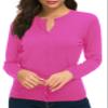 Urban CoCo Women's Long Sleeve Crew Neck Button Down Knit Cardigan Sweater (L, Rose) view 2