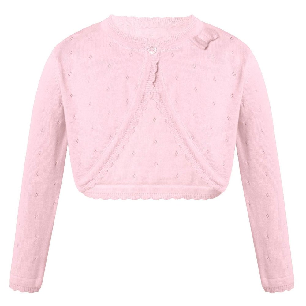 Duoremi Kids Girls' One Button Closure Knitted Sweater Long Sleeve Bowknot Bolero Cardigan for Flower Girls Dress Up D1 Bowknot Pink 4