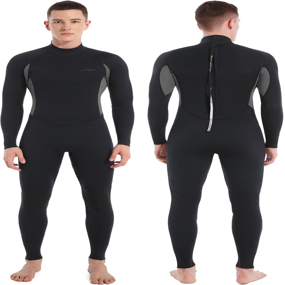 Dark Lightning Full Body Wetsuit Men and Women, 3/2mm Wet Suit Womens Mens Diving Surfing Snorkeling Kayaking Water Sports (Men - Grey-3/2mm, 3X-Large)
