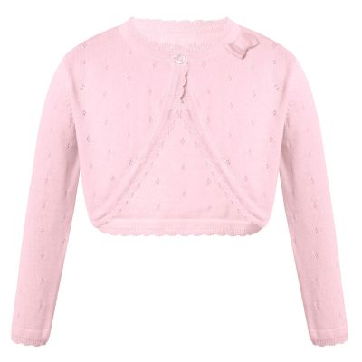 Duoremi Kids Girls' One Button Closure Knitted Sweater Long Sleeve Bowknot Bolero Cardigan for Flower Girls Dress Up D1 Bowknot Pink 12