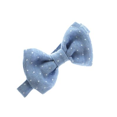 My Lello Baby Printed Denim Adjustable Pre-Tied Bow Tie - Mini White Dots Faded Denim
