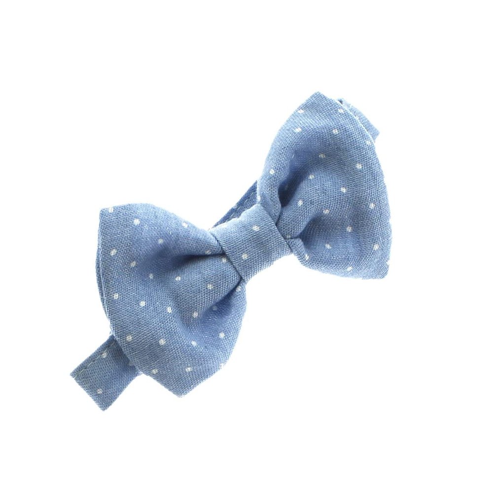 My Lello Baby Printed Denim Adjustable Pre-Tied Bow Tie - Mini White Dots Faded Denim