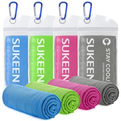 [4 Pack] Cooling Towel (40"x12"),Ice Towel,Soft Breathable Chilly Towel,Microfiber Towel for Yoga,Sport,Running,Gym,Workout,Camping,Fitness,Workout & More Activities (Dark Grey/Pink/Green/Light Blue)