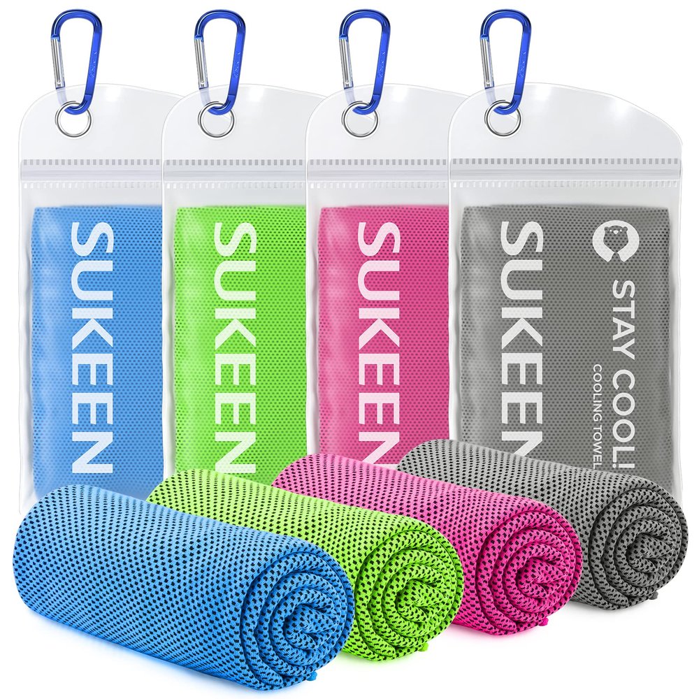 [4 Pack] Cooling Towel (40"x12"),Ice Towel,Soft Breathable Chilly Towel,Microfiber Towel for Yoga,Sport,Running,Gym,Workout,Camping,Fitness,Workout & More Activities (Dark Grey/Pink/Green/Light Blue)