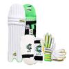 CW MAX Cricket Kit for Small Boys Cricket Practice Gear Batting Practice Equipment Elbow Guard Youth Thigh Pad Adult Batting Gloves Men's Batting Legguards Full Set Left & Right (Green Boys) view 1