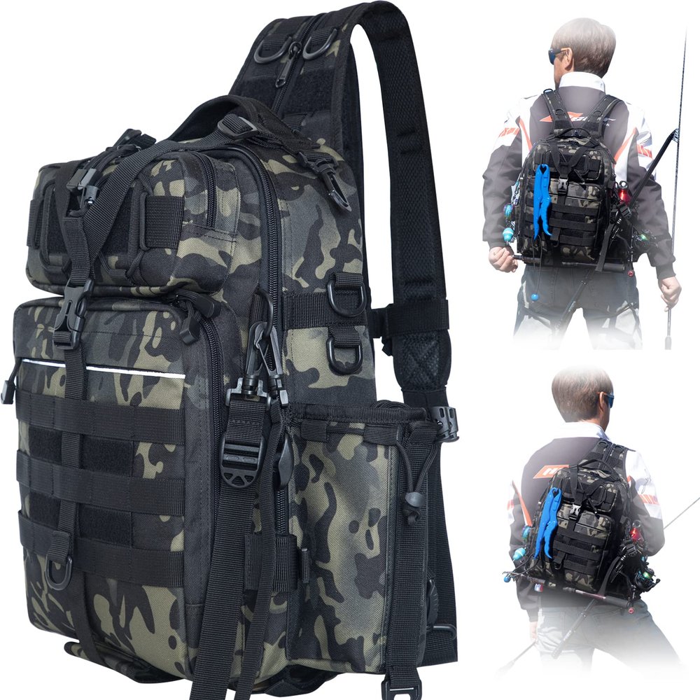 BLISSWILL Fishing Backpack Outdoor Tackle Bag Large Tackle Bag Water-Resistant Fish Backpack with Rod Holder Shoulder Backpack fishing gifts for men