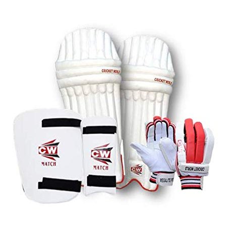 CW MAX Cricket Kit for Small Boys Cricket Practice Gear Batting Practice Equipment Elbow Guard Youth Thigh Pad Adult Batting Gloves Men's Batting Legguards Full Set Left & Right (Red Men)