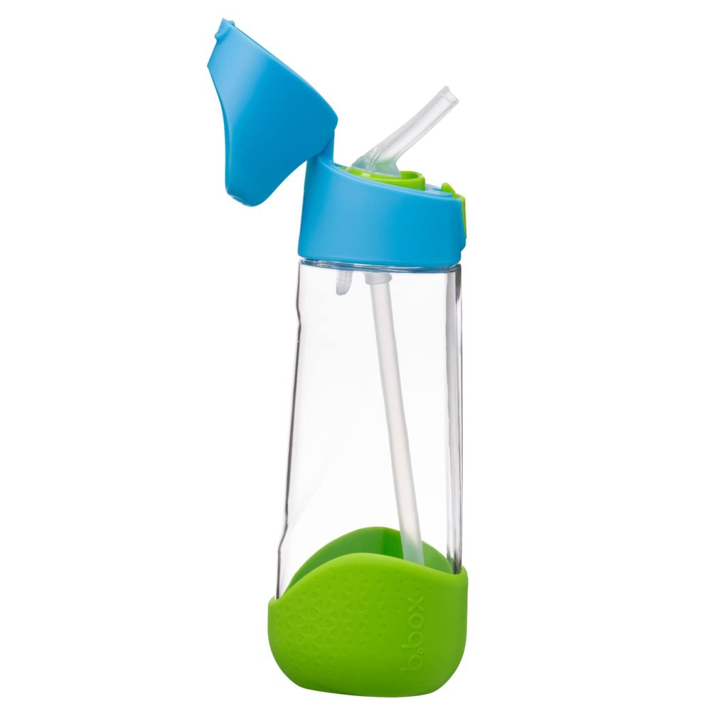 b.box 20oz Tritan Kids Water Bottle Toddler Drink Bottle with Straw for School, Daycare, Travel w/Easy-Grip Triangular Design, Leak Proof Lid & Handle, BPA Free, Dishwasher Safe (Ocean Breeze)