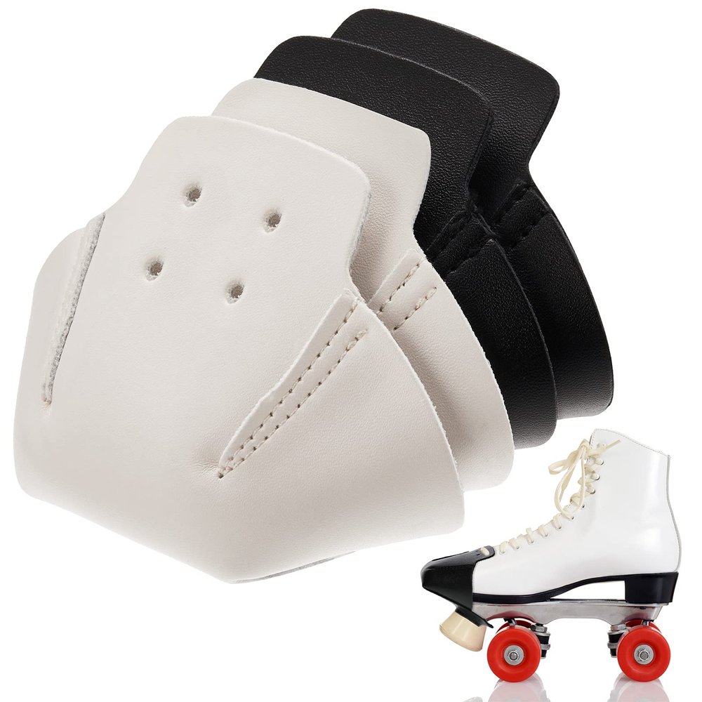 Geyoga 4 Pieces Toe Cap Guards Protectors Toe Caps Artificial Leather Roller Skate Protectors for Quad Roller Skate(White, Black)