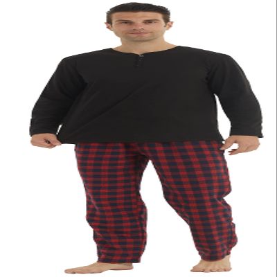 YUSHOW Mens Pajama Set Long Sleeve Henley Neck Button Top Plaid Pants Soft Warm Sleepwear Pjs Set