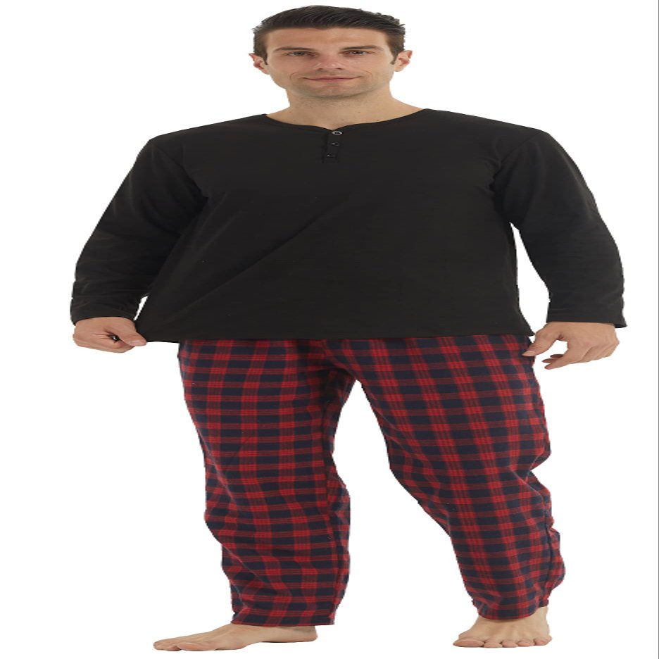 YUSHOW Mens Pajama Set Long Sleeve Henley Neck Button Top Plaid Pants Soft Warm Sleepwear Pjs Set