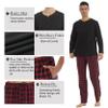 YUSHOW Mens Pajama Set Long Sleeve Henley Neck Button Top Plaid Pants Soft Warm Sleepwear Pjs Set view 4