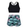 iiniim Kids Girls Criss Criss 2 Piece Tankini Swimsuits Boyshorts Bathing Suits Sport Athletic Dance Outfit Black&Green 14 view 1