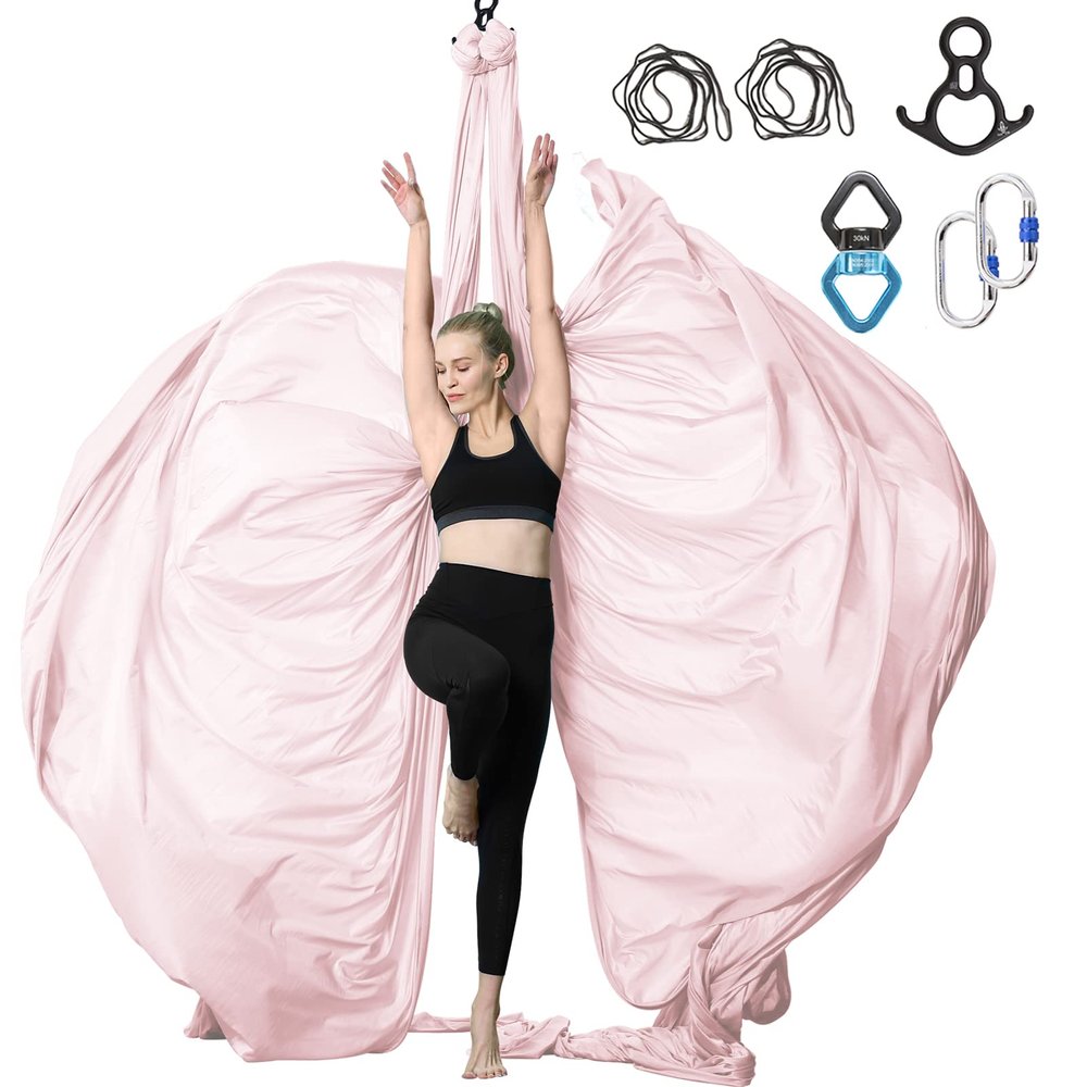 SKYPHAROS 11 Yards Aerial Silks Yoga Swing Set - Aerial Yoga Hammock Kit Anti-Gravity Flying for Fitness, Low/Non Stretch Nylon Tricot Fabric Hardware Included for Dance