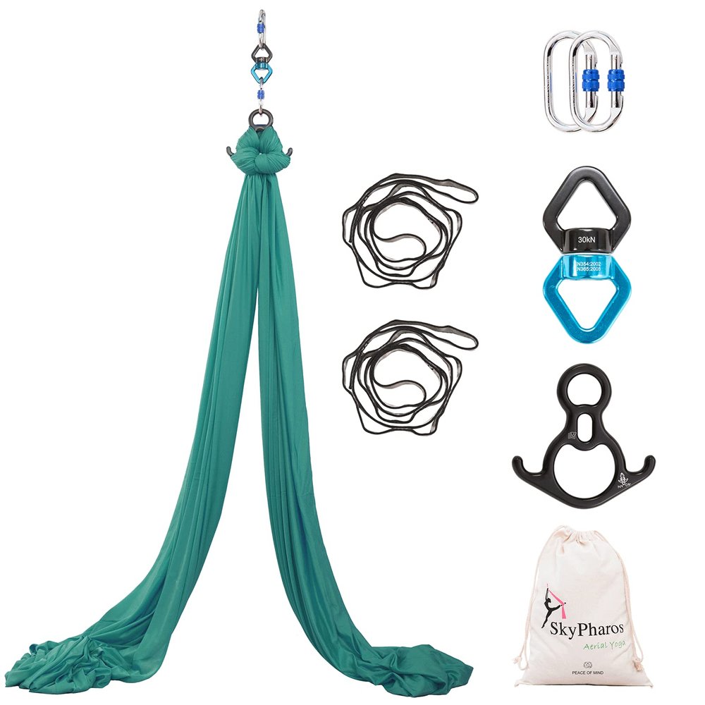 SKYPHAROS 11 Yards Aerial Silks Yoga Swing Set - Aerial Yoga Hammock Kit Anti-Gravity Flying for Fitness, Low/Non Stretch Nylon Tricot Fabric Hardware Included for Dance