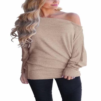 Lacozy Off The Shoulder Sweater Sweatshirt for Women Plain Oversized Tops Knit Pullover Sweaters Batwing Cute Tunic Blouse Khaki S
