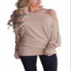 Lacozy Off The Shoulder Sweater Sweatshirt for Women Plain Oversized Tops Knit Pullover Sweaters Batwing Cute Tunic Blouse Khaki S view 1