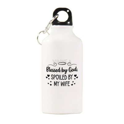 VinMea Funny Stainless Steel Sports Water Bottle Blessed by God Spoiled by My Wife Insulated Sports Water Bottle with Carabiner Clip, 20 Oz, White