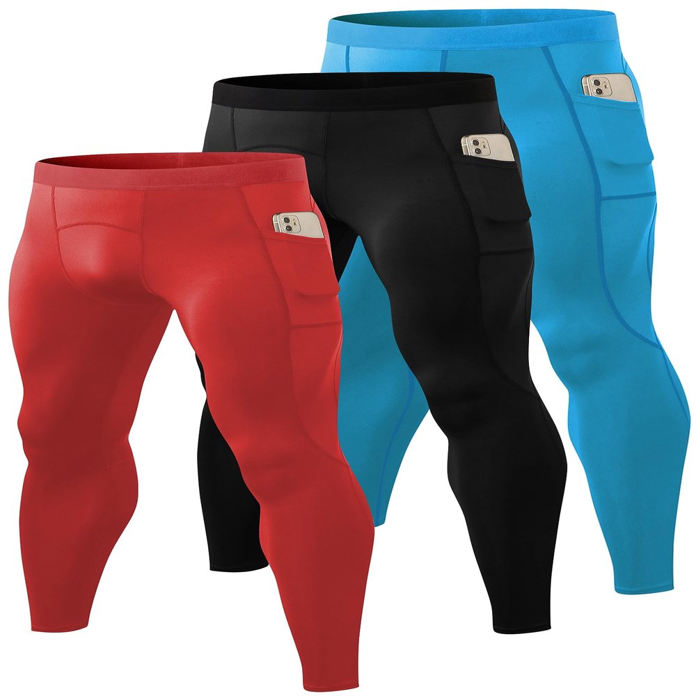 SPVISE Men's Compression Pants with Pocket Workout Running Tights Gym Leggings Cool Dry Athletic Baselayer for Basketball