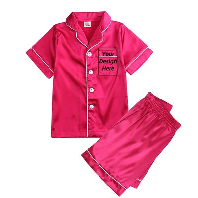 Kids Tales 2Pcs Boys Girls Custom Personalized Satin Pajamas Silk Loungewear Short Sleeve Tops + Shorts Add Your Own Text Design PJS