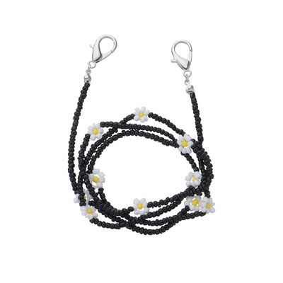 Colorful Daisy Flower Beads Sunglasses Lanyards Holder Chain Necklace Strap Anti-Lost Mask Leash Glasses Beaded Detachable Multicolor for Women Girl Protection Eyeglass Jewelry-Black