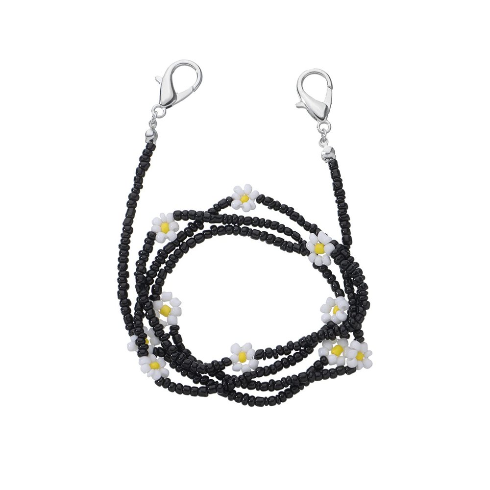 Colorful Daisy Flower Beads Sunglasses Lanyards Holder Chain Necklace Strap Anti-Lost Mask Leash Glasses Beaded Detachable Multicolor for Women Girl Protection Eyeglass Jewelry-Black