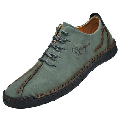 Mens Outdoor Casual Leather Sneakers Lightweight Athletic Loafers Fashion Walking Slip-on Shoes 11.5 Green,11.22" Heel to Toe